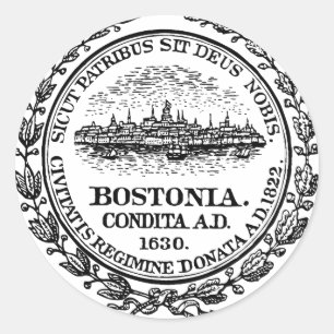 Adesivo Redondo Vinheta redonda da cidade de Boston Massachets