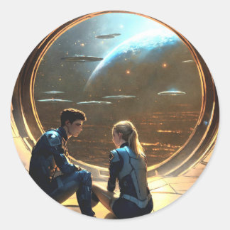 Adesivo Redondo Vinheta redonda de abraço com sombra