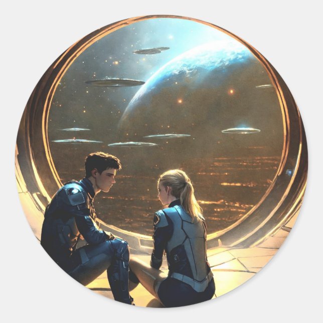 Adesivo Redondo Vinheta redonda de abraço com sombra (Frente)