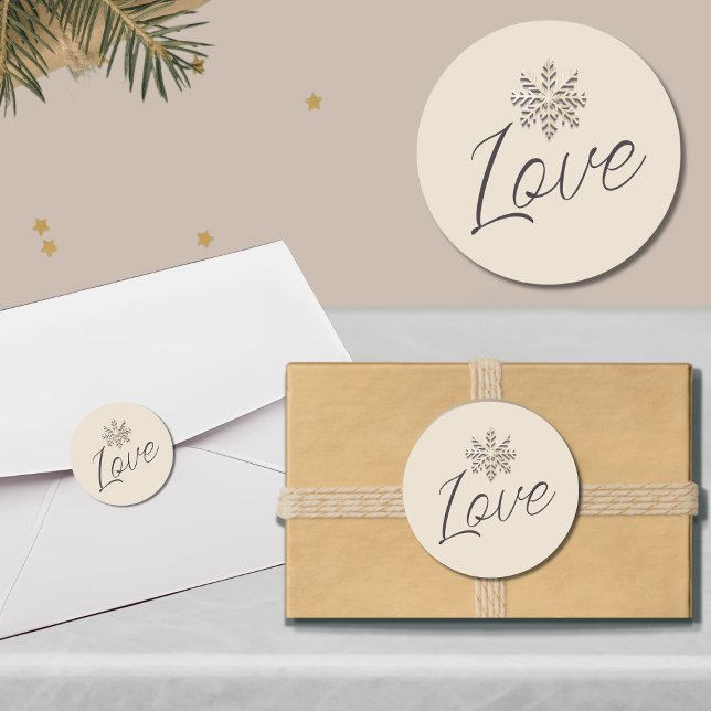 Adesivo Redondo Vinheta redonda de amor de fenda de neve elegante (Criador carregado)