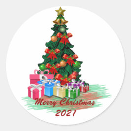 Adesivo Redondo Vinheta redonda de árvore de Natal