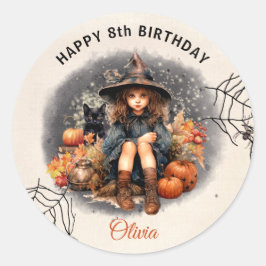 Adesivo Redondo Vinheta redonda de bruxa Festa de aniversário de H