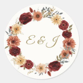 Adesivo Redondo Vinheta redonda de Casamento outono russo | Rosas