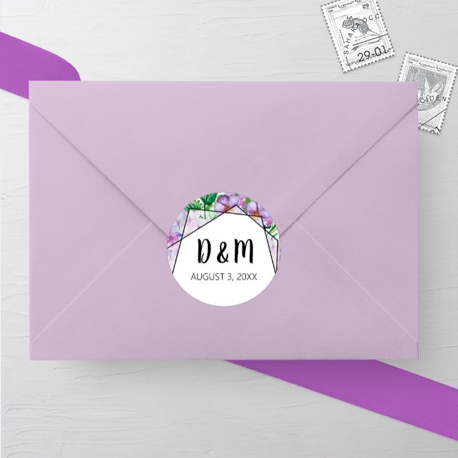 Adesivo Redondo Vinheta redonda de casamentos com flores de Hydran (Criador carregado)