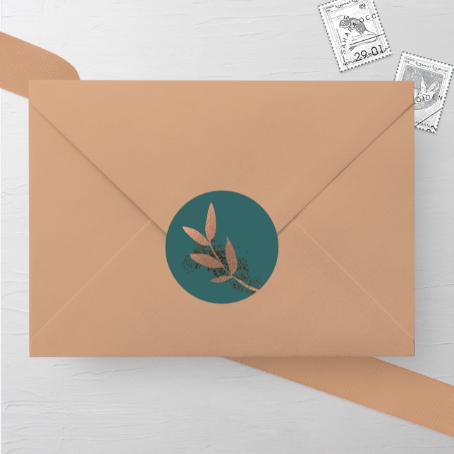 Adesivo Redondo Vinheta redonda de casamentos com folhas de folhas (Criador carregado)