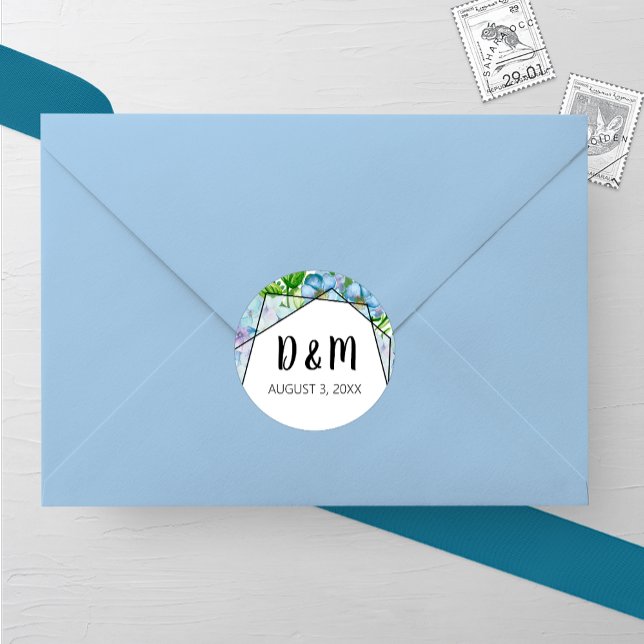 Adesivo Redondo Vinheta-redonda de casamentos de flores de Hydrang (Criador carregado)