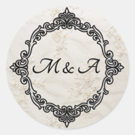 Adesivo Redondo Vinheta redonda de casamentos de rendas bordadas