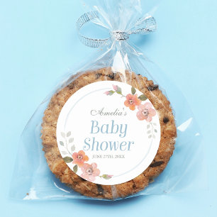 Adesivo Redondo Vinheta redonda de Chá de fraldas azul delicada