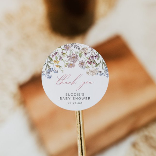 Adesivo Redondo Vinheta redonda de Chá de fraldas de flor selvagem (Criador carregado)