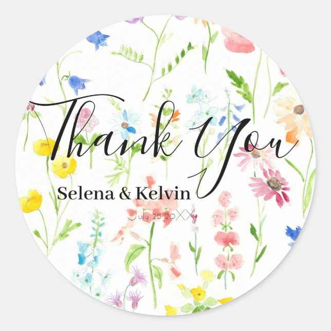 Adesivo Redondo Vinheta redonda de coleção de flores selvagens (Frente)