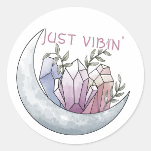 Adesivo Redondo Vinheta redonda de cristal lunar "Apenas Vibin'"