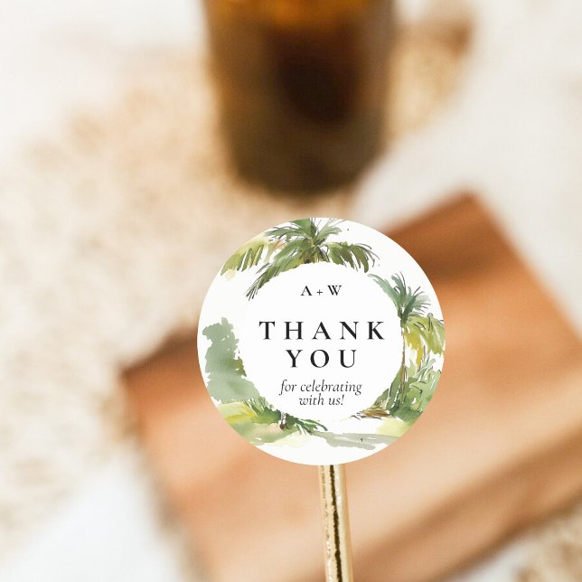 Adesivo Redondo Vinheta redonda de destino tropical (Criador carregado)