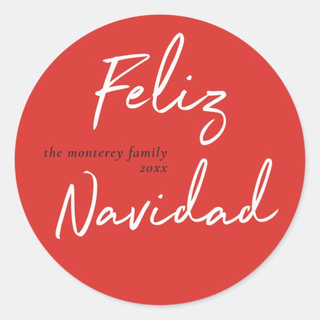 Adesivo Redondo Vinheta redonda de férias brancas Feliz Navidad Re (Frente)