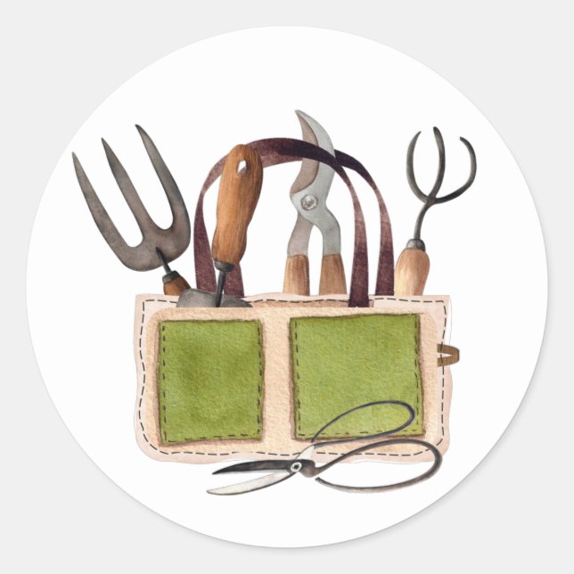 Adesivo Redondo Vinheta redonda de ferramenta de vida de jardim (Frente)