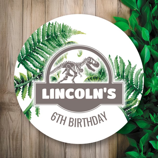 Adesivo Redondo Vinheta redonda de Festa de aniversário jurássica (Criador carregado)