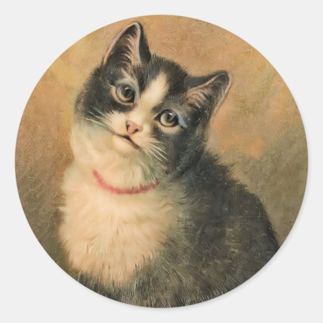 Adesivo Redondo Vinheta redonda de Gato Negro e Branco (Frente)