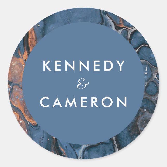 Adesivo Redondo Vinheta-redonda de mármore azul pintada à mão (Frente)