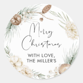 Adesivo Redondo Vinheta-redonda de Natal Merry Gift Label Greenery