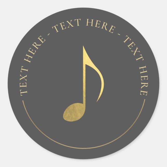 Adesivo Redondo Vinheta redonda de Oitava Nota Dourada Música (Frente)