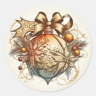 Adesivo Redondo Vinheta Redonda de Ornamento da Bola de Natal do o