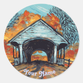 Adesivo Redondo Vinheta redonda de ponte coberta pela parede