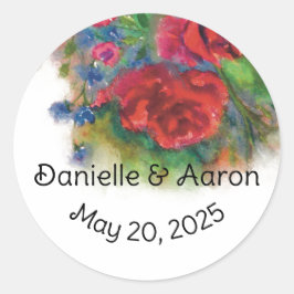 Adesivo Redondo Vinheta redonda de Rosa encantada com aquarelas