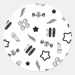 Adesivo Redondo Vinheta redonda de skate preto-e-branco