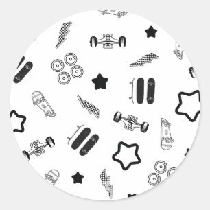 Adesivo Redondo Vinheta redonda de skate preto-e-branco