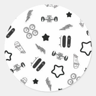 Adesivo Redondo Vinheta redonda de skate preto-e-branco