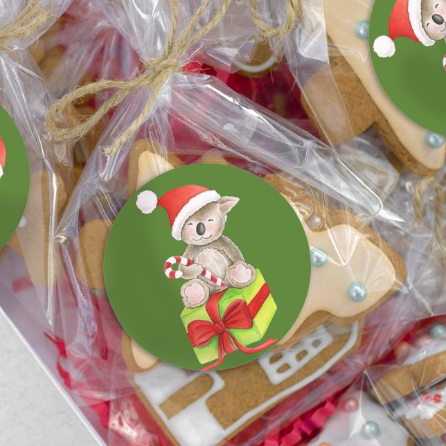 Adesivo Redondo Vinheta redonda de urso Koala de Natal (Criador carregado)