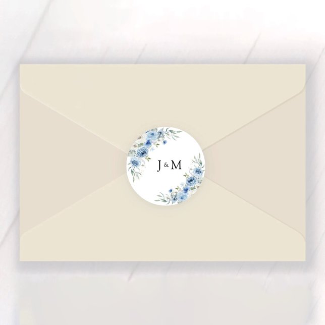 Adesivo Redondo Vinheta redonda Dusty Blue Ivory (Criador carregado)