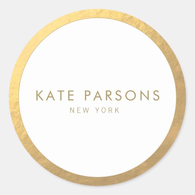 Adesivo Redondo Vinheta redonda Elegante de Borda Dourada Clássica (Frente)