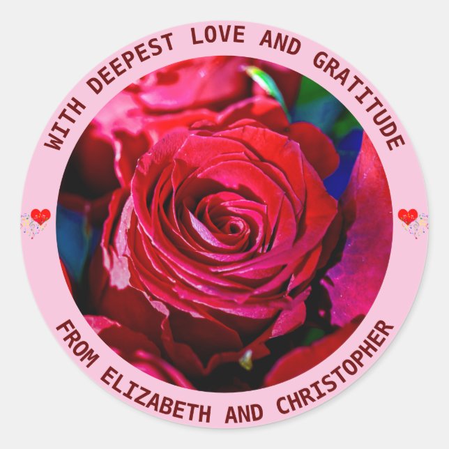 Adesivo Redondo Vinheta redonda elegante de Rosas vermelhas (Frente)