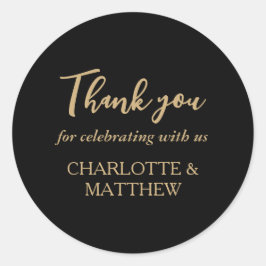 Adesivo Redondo Vinheta redonda Elegante Preto e Dourado Casamento