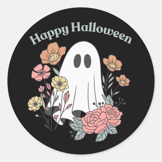 Adesivo Redondo Vinheta redonda feliz Halloween (Frente)