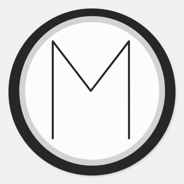 Adesivo Redondo Vinheta redonda M-redonda, branco/preto, dramática (Frente)