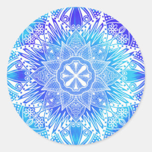 Adesivo Redondo Vinheta redonda Mandala Blue Snowflake