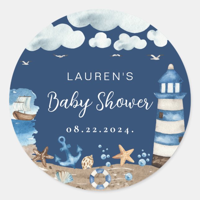 Adesivo Redondo Vinheta redonda Marinho do tema náutico (Frente)