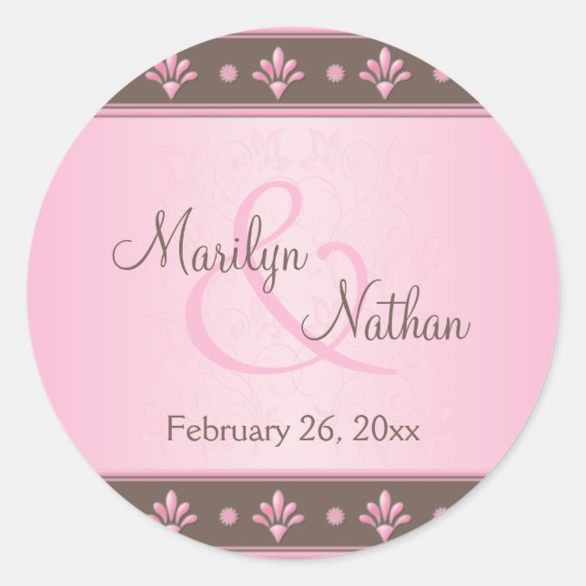 Adesivo Redondo Vinheta Redonda Mocha Cor-de-Rosa, Monograma, 1,5" (Frente)