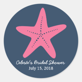 Adesivo Redondo Vinheta-redonda náutica de Starfish, Marinho azul-