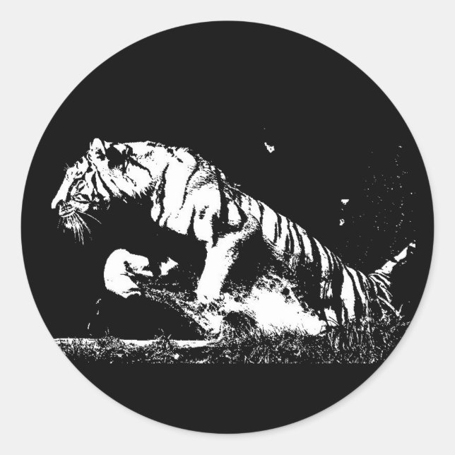 Adesivo Redondo Vinheta redonda Pop de tigre branco preto (Frente)