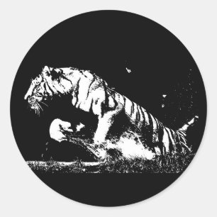 Adesivo Redondo Vinheta redonda Pop de tigre branco preto