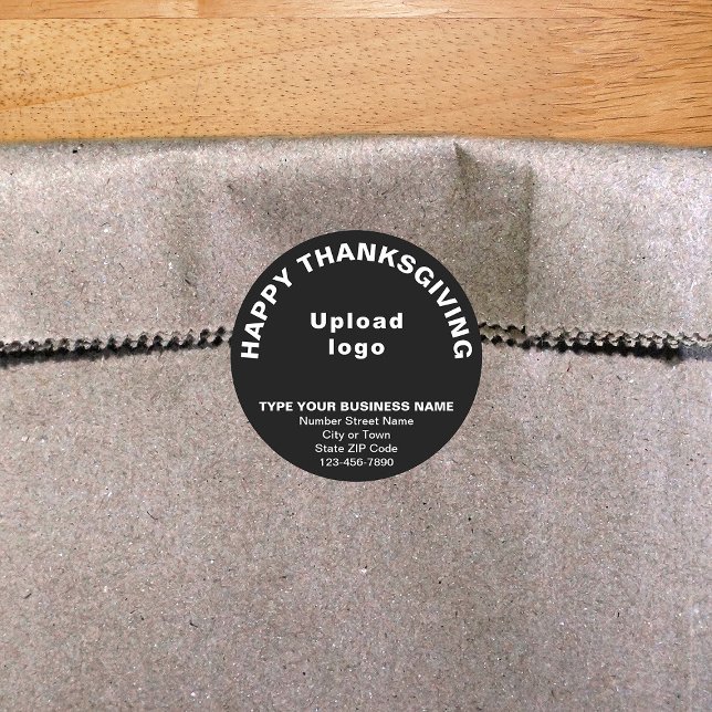 Adesivo Redondo Vinheta Redonda Preta de Ação de Graças (Thanksgiving greeting with your business brand on black round shape sticker.)