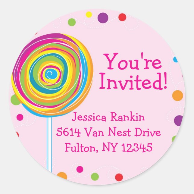 Adesivo Redondo Vinheta-redonda Sugary Candy Candyland Rosa (Frente)