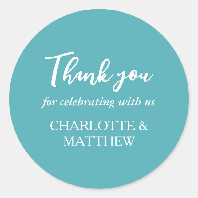 Adesivo Redondo Vinheta redonda Turquesa e Casamento Branco Clássi (Frente)