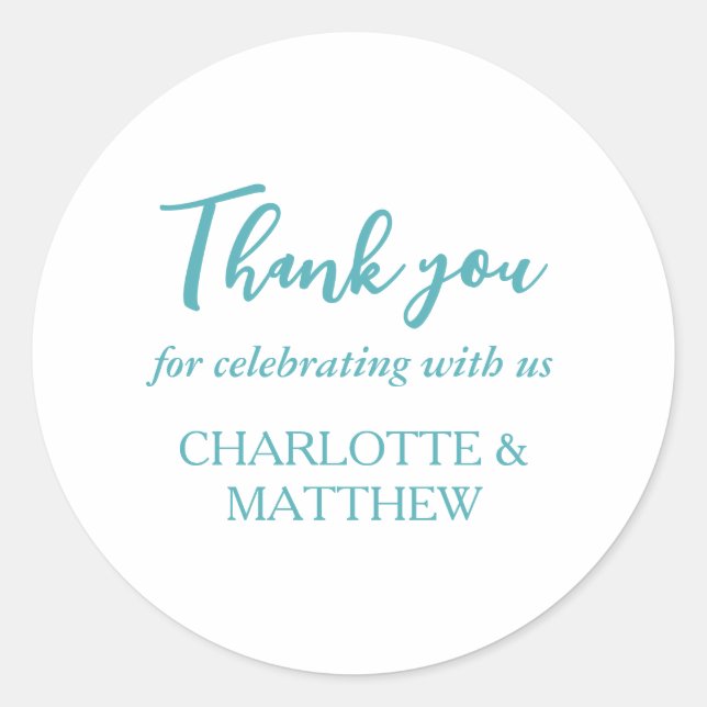 Adesivo Redondo Vinheta redonda Turquesa e Casamento Branco Clássi (Frente)