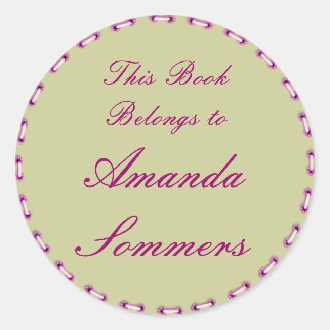 Adesivo Redondo Vinheta redonda verde-biblioteca e rosa (Frente)