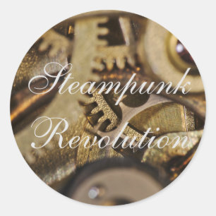Adesivo Redondo Vinheta: Revolução Steampunk. Mecanismo de monit