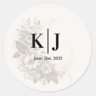 Adesivo Redondo Vinheta Romântica de monograma de rendas florais