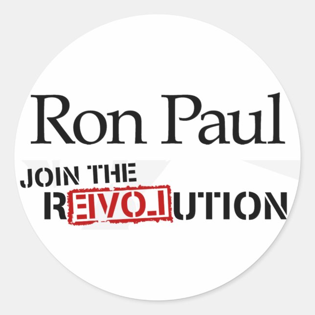 Adesivo Redondo Vinheta Ron Paul Revolution (Frente)